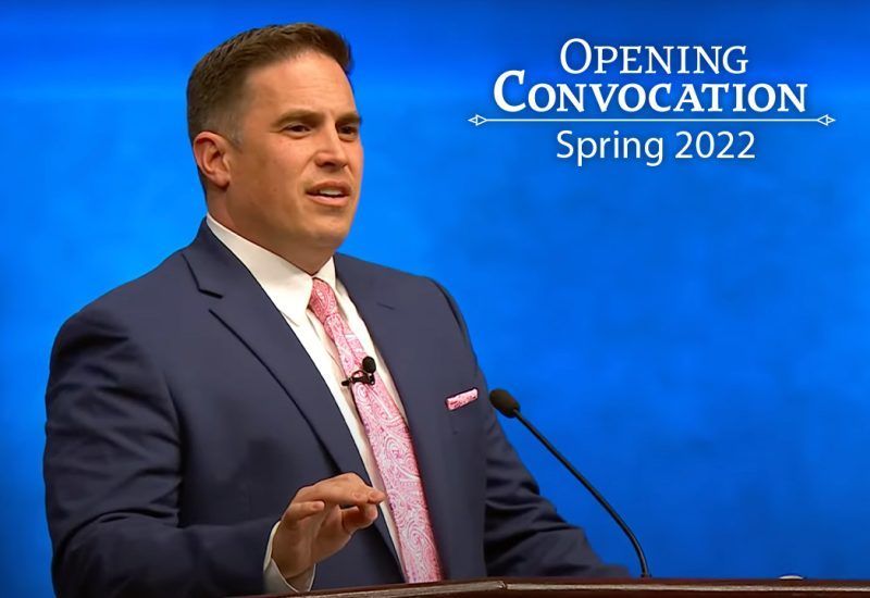 Matt Teis speaking for spring Opening Convocation