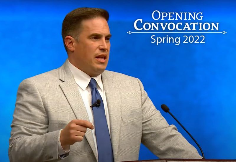 Matt Teis speaking for spring Opening Convocation